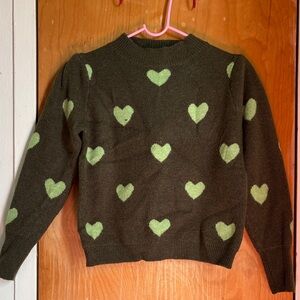 Green Heart Pattern Sweater